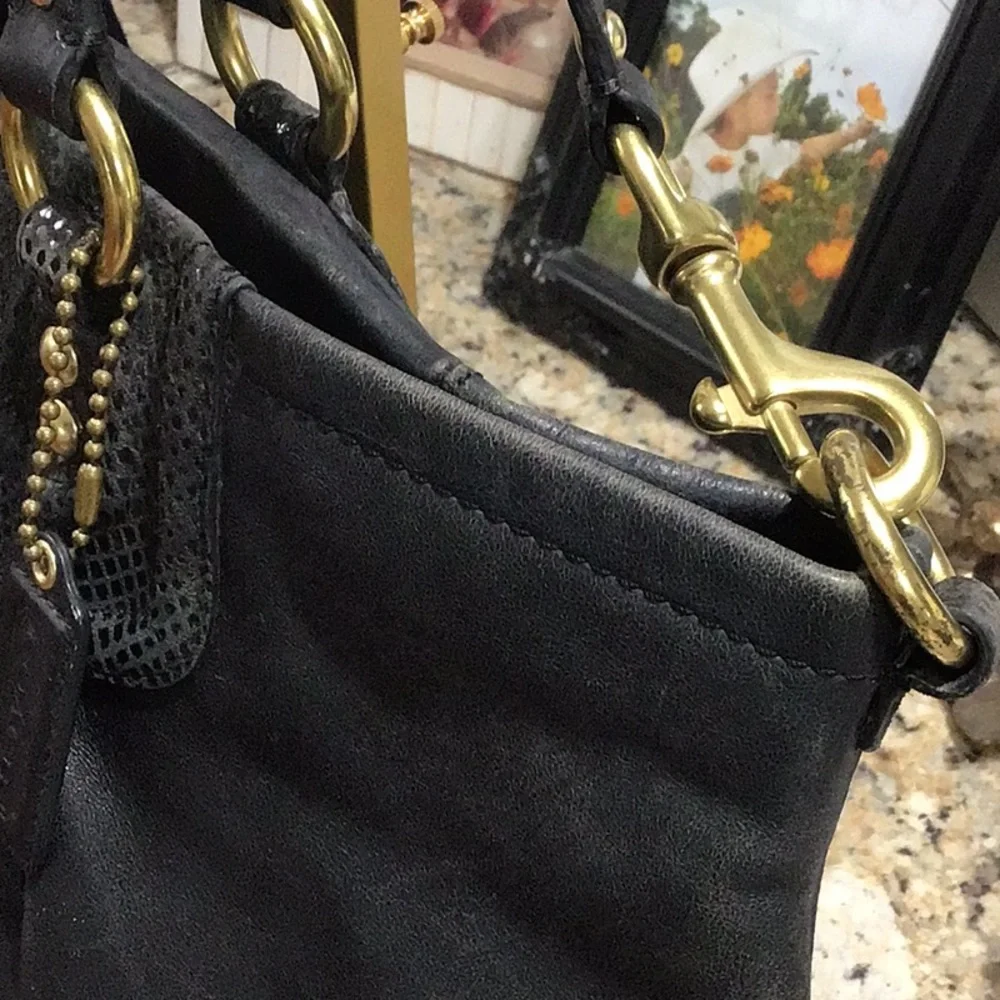 Coach Ashley Designer Black Tote with Gold Accents Crossbody Purse Handbag
